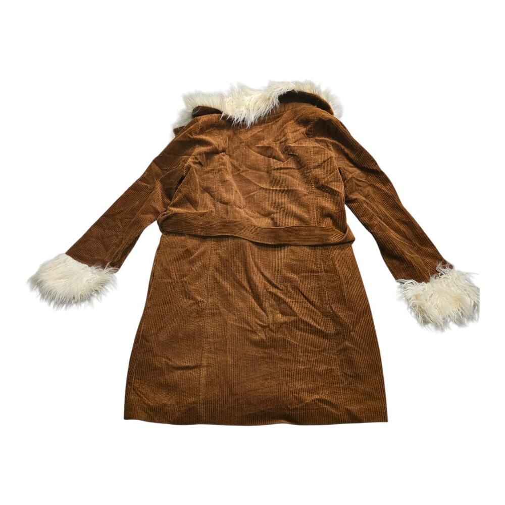 Show Me Your Mumu Penny Lane Coat Brown Corduroy Med Wrap Faux Fur Trim Hippie - Picture 3 of 8